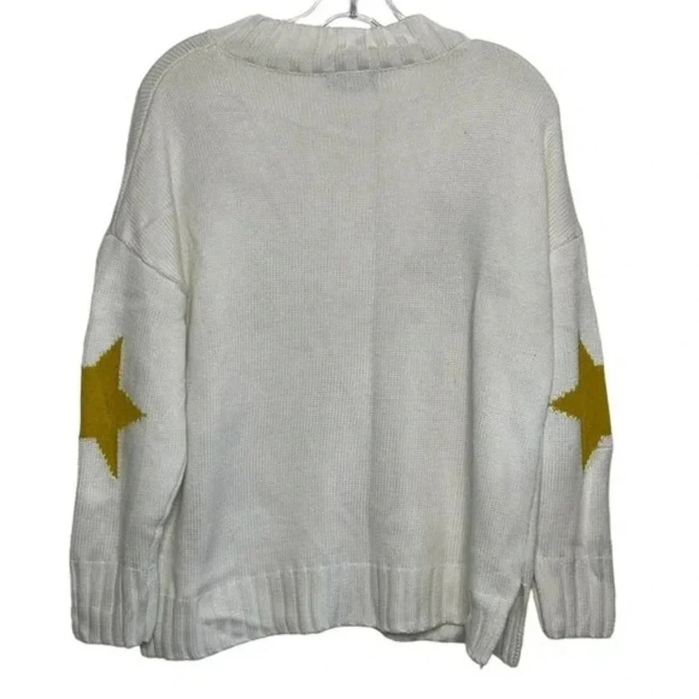 Oversized White and‎ Yellow Star Mock Neck Sweater Size M Cozycore Streetwear